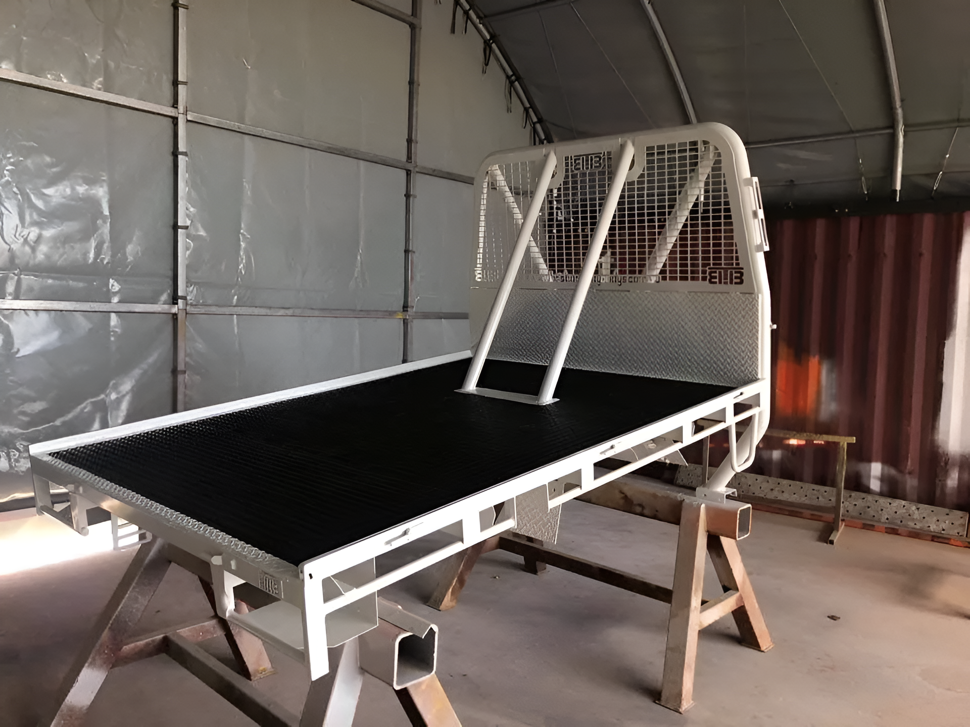 White Metal Truck Tray With Mesh Headboard — All Blast and Paint in Moranbah, QLD