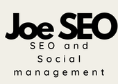 A black and white logo for joe seo and social management
