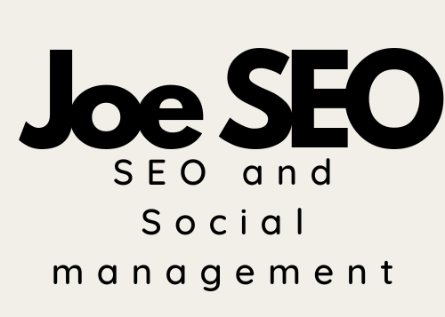 A black and white logo for joe seo and social management