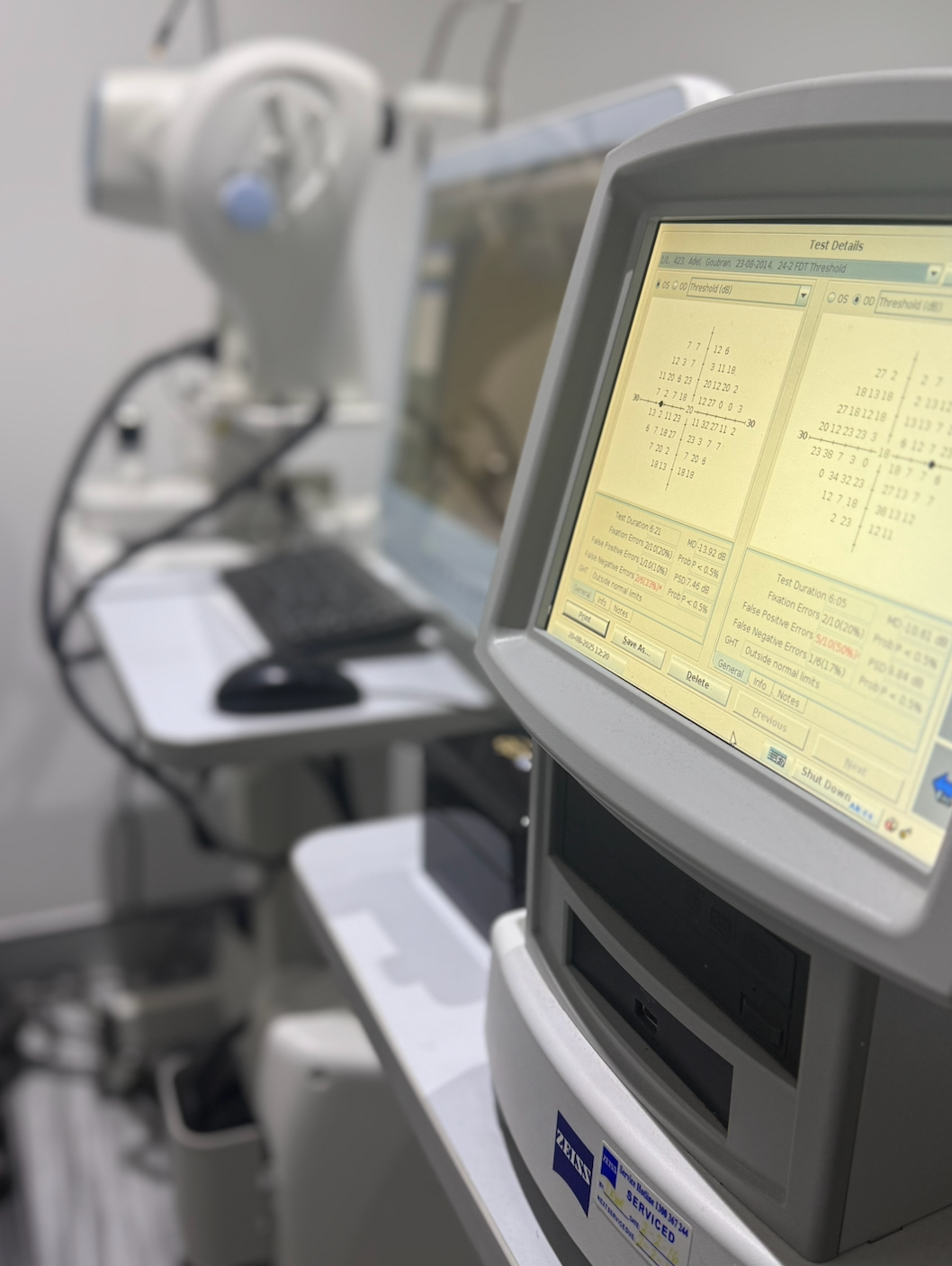 Eye exam equipment showing a screen with test results — Eyepower In Tahmoor, NSW