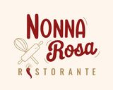 Logo del ristorante Nonna Rosa in bordeaux e oro con icone di frusta e mattarello.