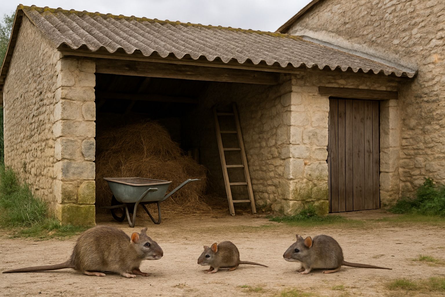rats devant une grange