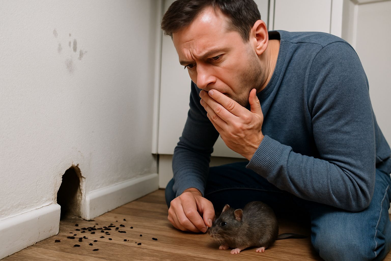 homme face à un trou de souris
