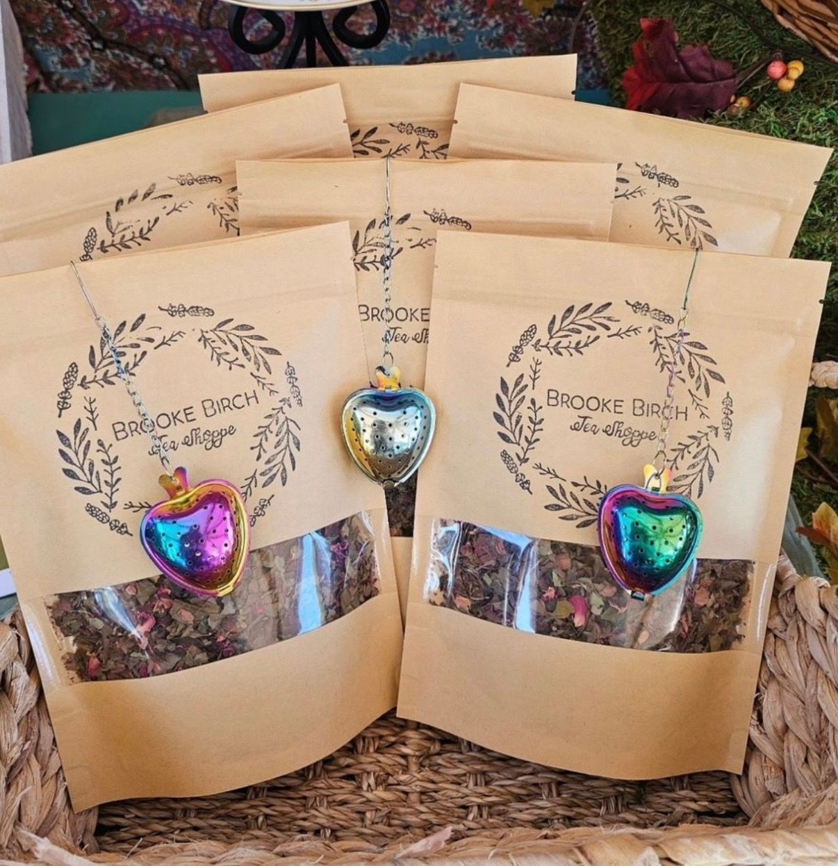 Brooke Birch Tea herbal tea blends in colorful packaging