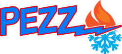 PEZZ logo in blue and red with a flame and snowflake icon