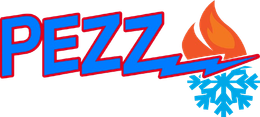 PEZZ logo in blue and red with a flame and snowflake icon