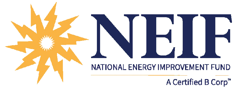 NEIF logo with orange sunburst and navy blue text, National Energy Improvement Fund, A Certified B Corp