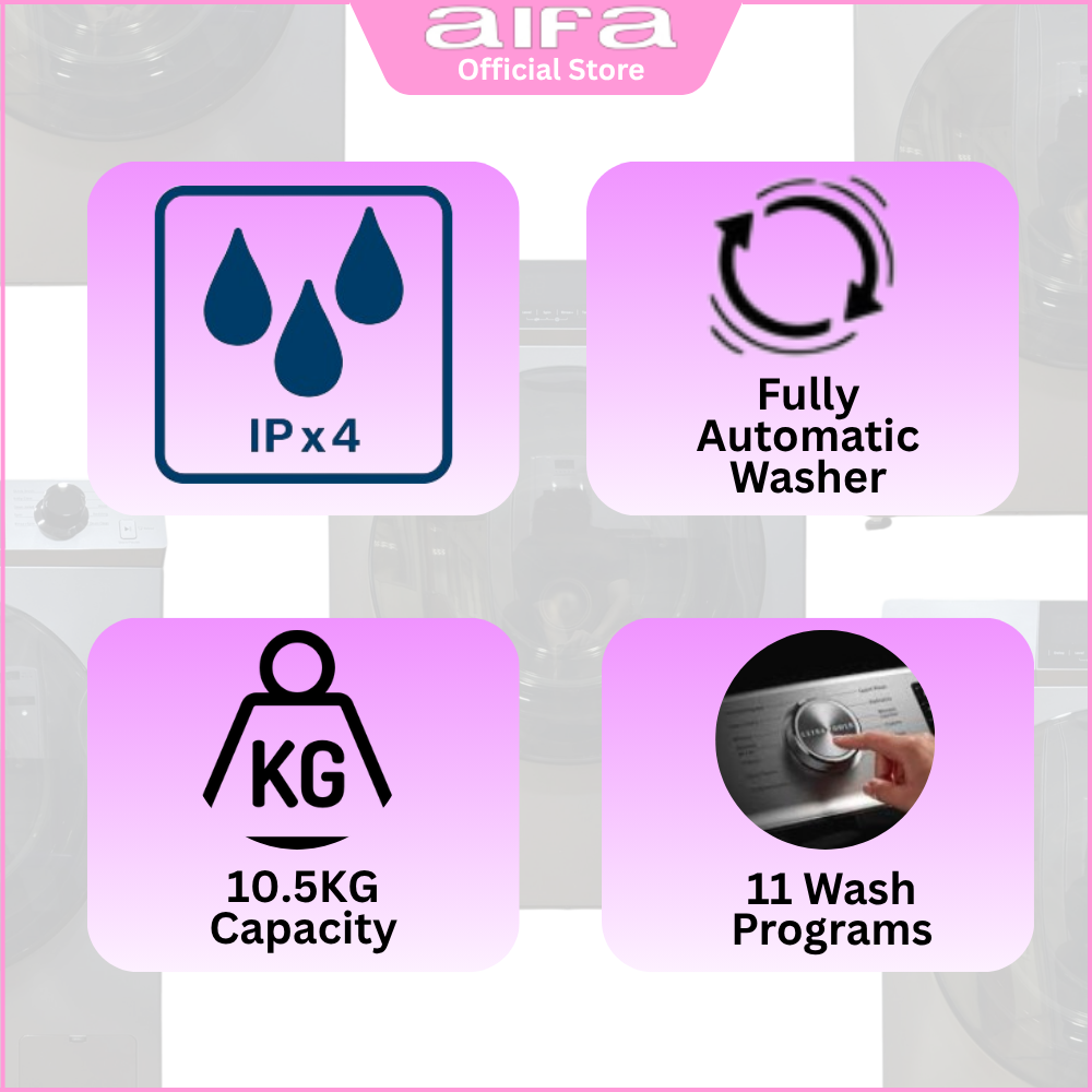 Aifa Washing Machine, Front Load- 10.5 kg washing capacity, 4 ticks certified, WM-J105FL