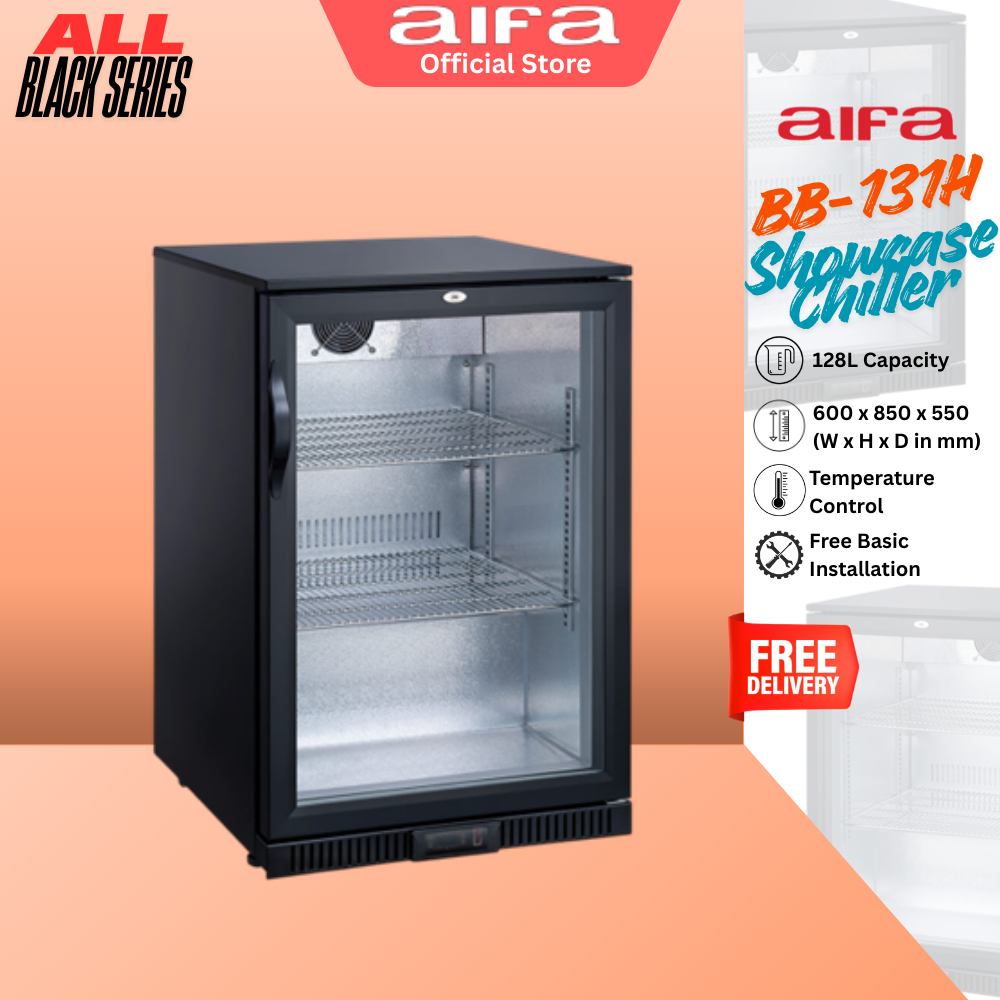 Aifa Glass Door Chiller, 128L Capacity, Convenient Self-Close Mechanism - BB-131H
