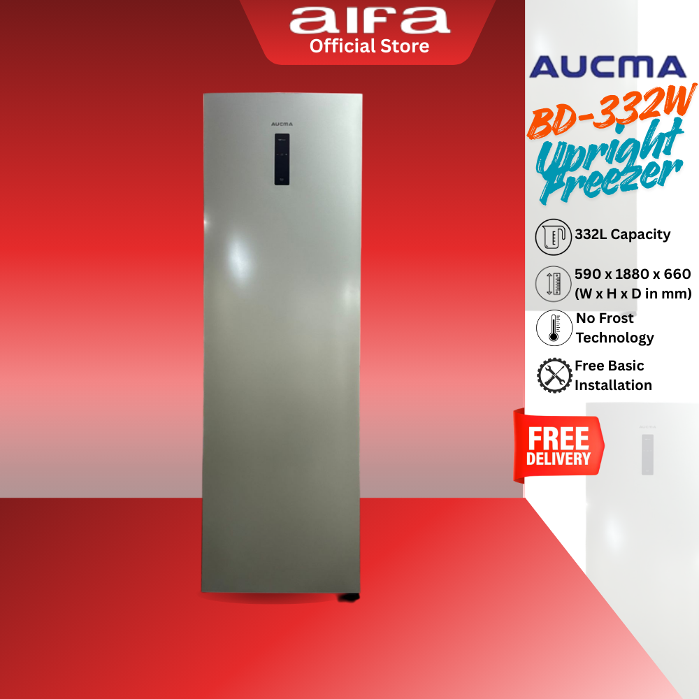 Aucma Upright Standing Freezer, Spacious drawers, 332L Capacity - BD-332W