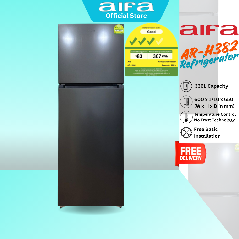Aifa 2 Door Refrigerator - Top Freezer, No Frost Technology, 330L - AR-H382