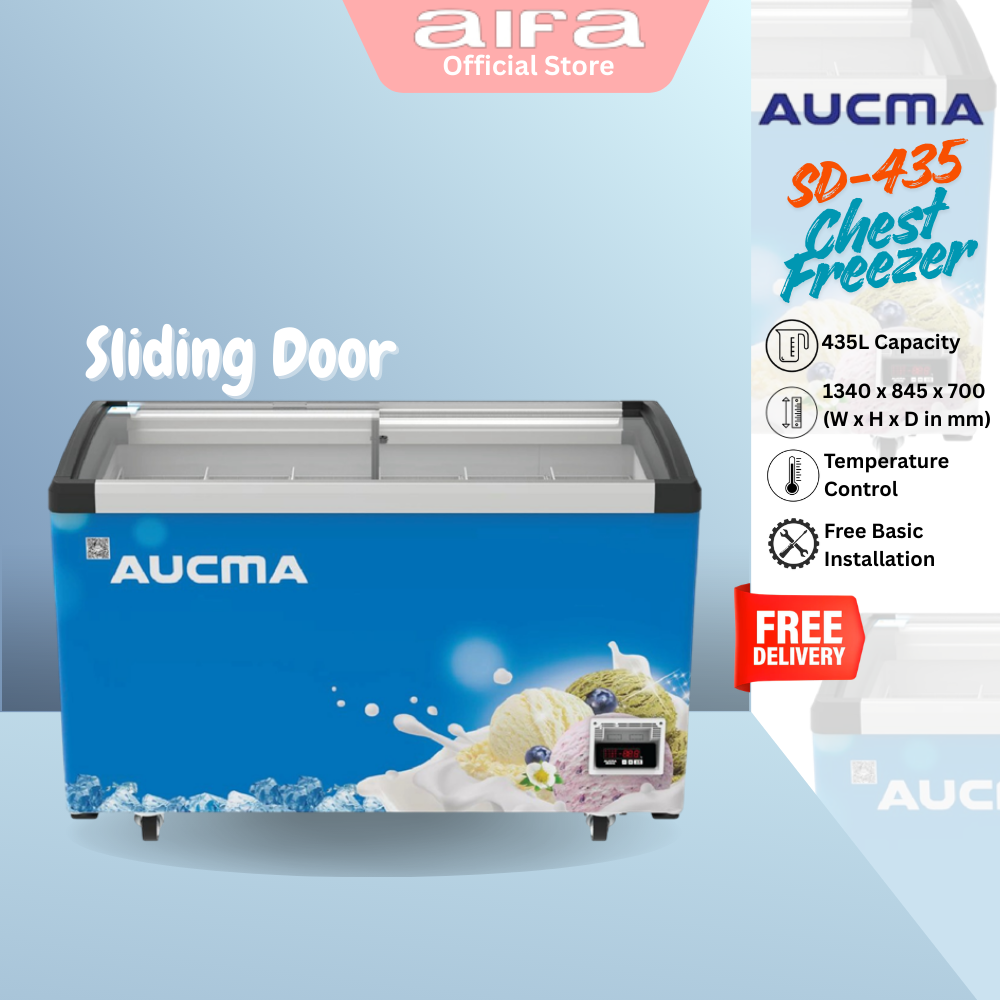 Aucma Sliding Door Chest Freezer, Frameless glass door design, 435L Capacity - SD-435