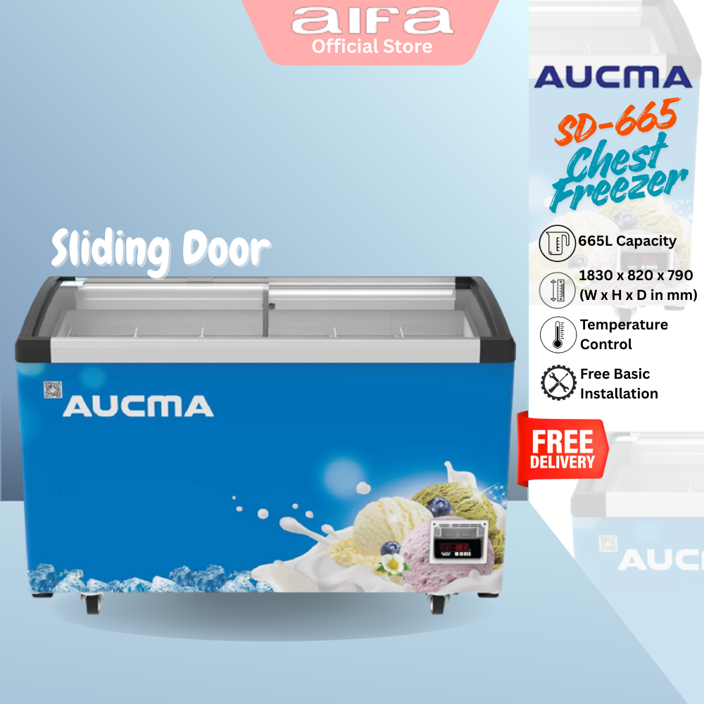 Aucma Sliding Door Chest Freezer, Frameless glass door design, 665L Capacity - SD-665