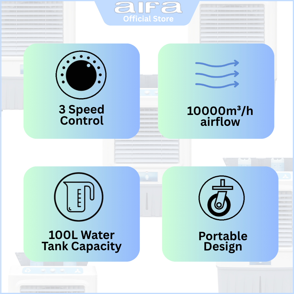 Aifa ACF-C99-1 Air Cooler, 10,000m³/h airflow, 100L water tank capacity, Portable Design