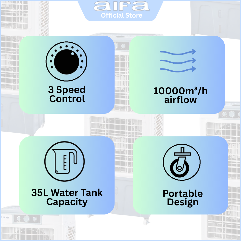 Aifa ACF-88BO Dual Fan Air Cooler, Portable Design, 35L Water Tank, 10000m³/h airflow