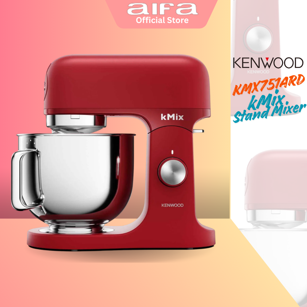 Kenwood kMix KMX751A - Stand mixer with 4 attachments, 5L capacity, metal body, 1000W, Red color