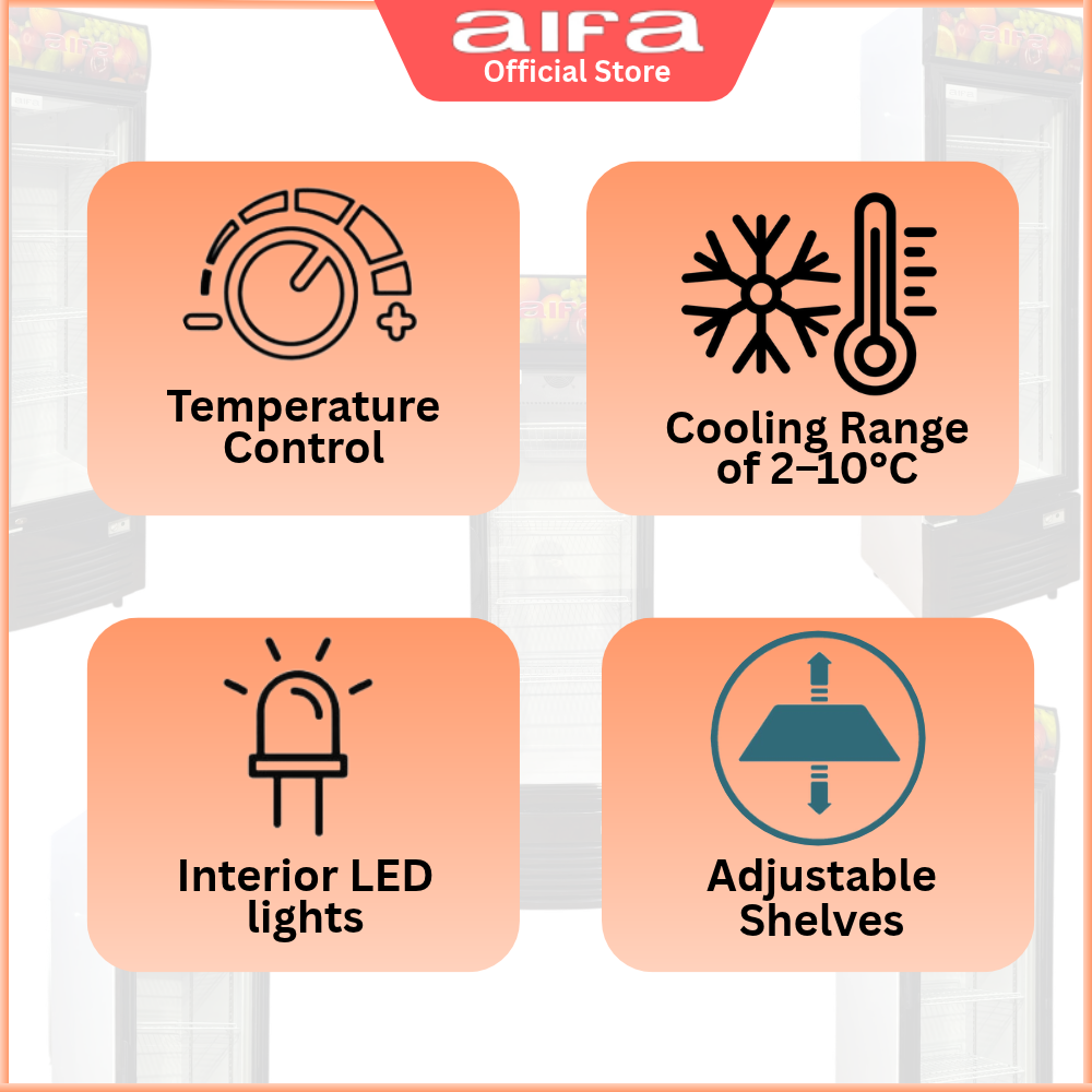 AIFA SC-A277B Standing Chiller, 282L Capacity, Glass doors for clear visibility, Adjustable Shelves