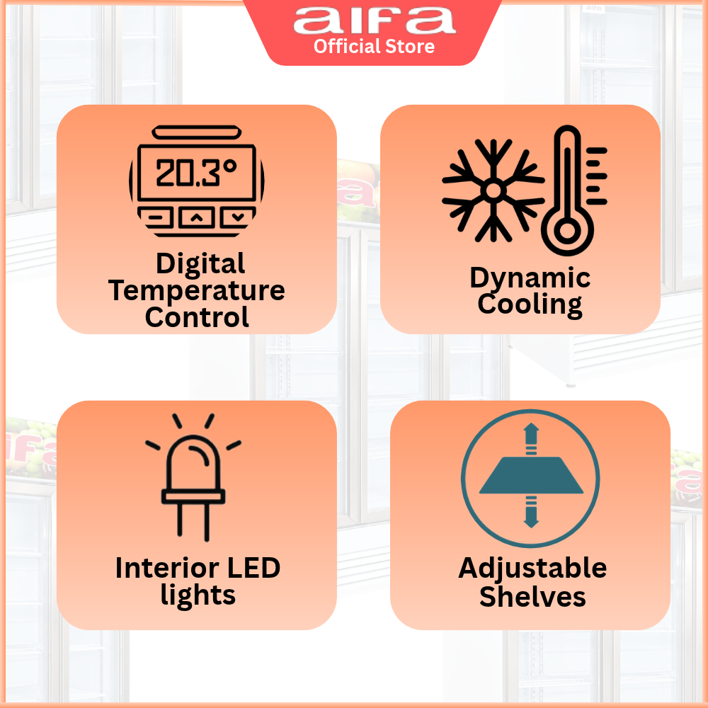 AIFA SC-A1309 3 Door Standing Chiller, 1300L Capacity, Temperature Control, Adjustable Shelves