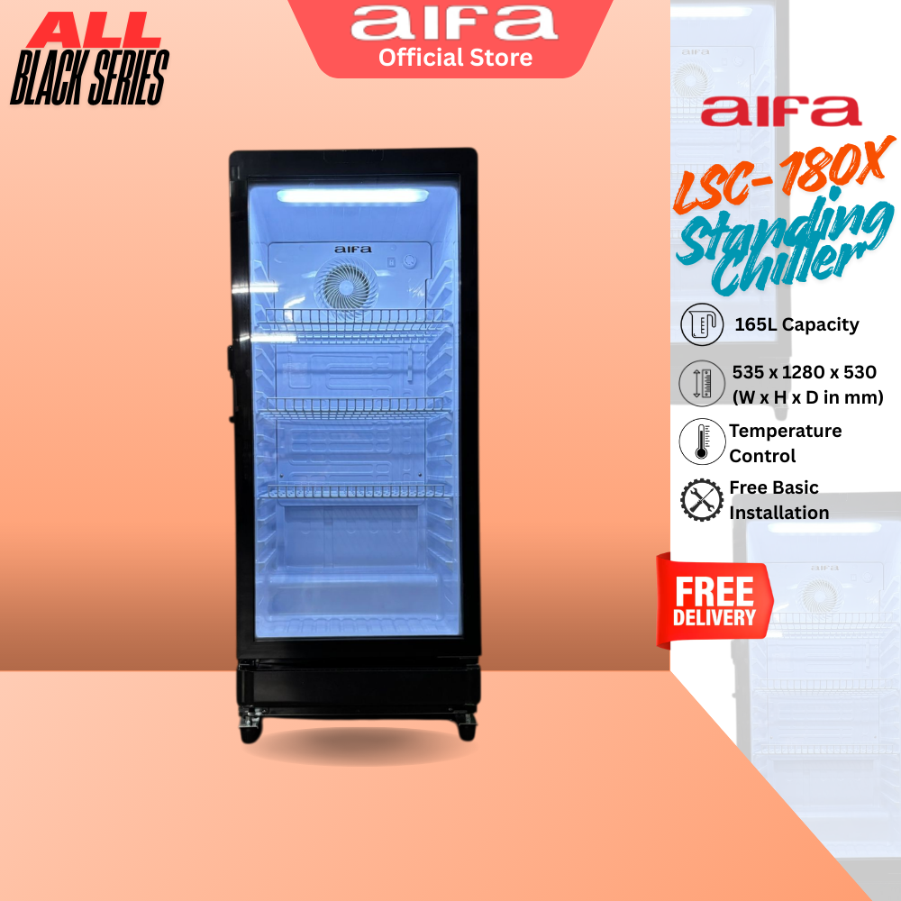 AIFA Standing Chiller, Adjustable Shelving, 165L Capacity, Lightings, Glass Door - LSC-180X