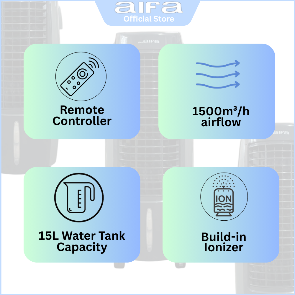 Aifa Pro ACF-116G Air Cooler, Built-in Ionizer, Air Flow 1800m3/h, Portable Design