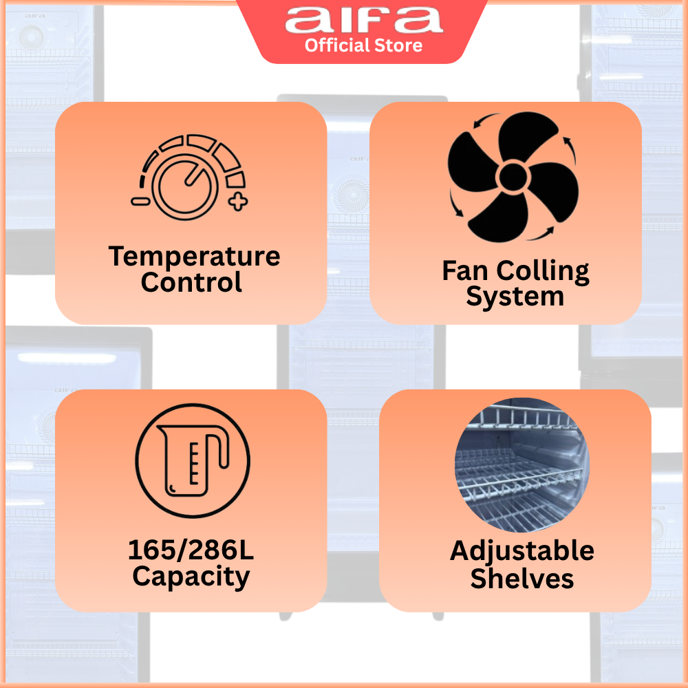 AIFA Standing Chiller, Adjustable Shelving, 165L Capacity, Lightings, Glass Door - LSC-180X