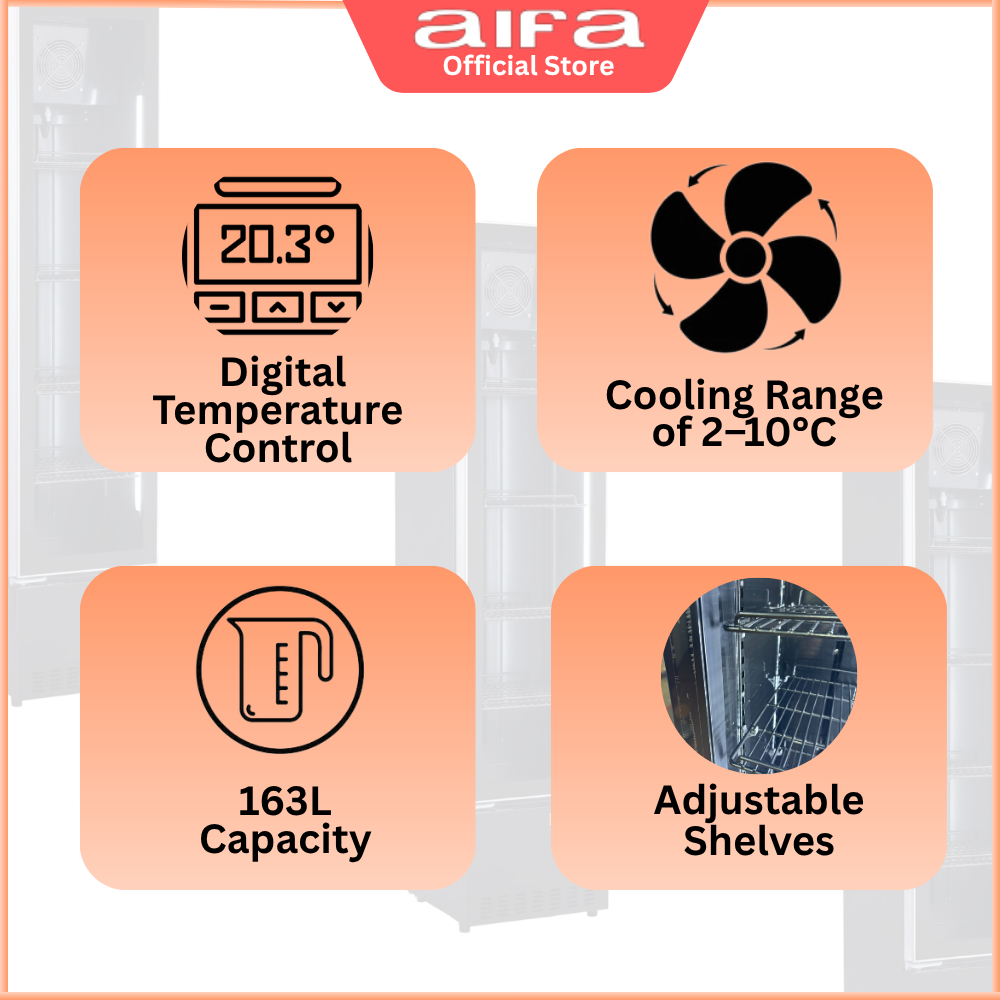 Aifa LSC-A250B Standing Chiller, 163L Capacity, Digital Temperature Control, Slim Tall Design