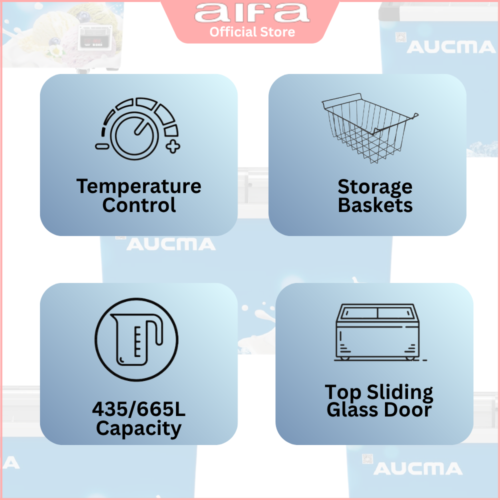 Aucma Sliding Door Chest Freezer, Frameless glass door design, 435L Capacity - SD-435