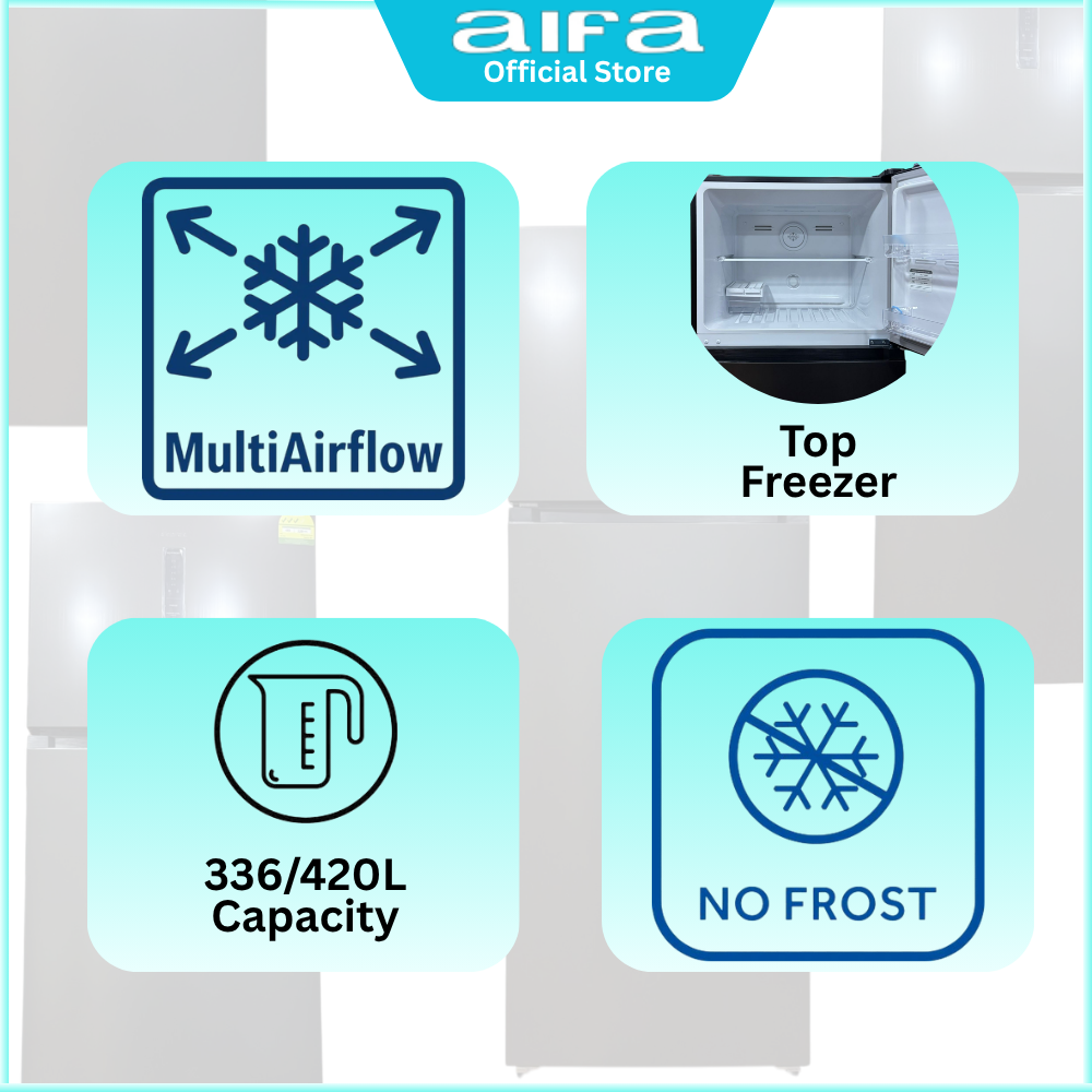 Aifa 2 Door Refrigerator - Top Freezer, No Frost Technology, 330L - AR-H382
