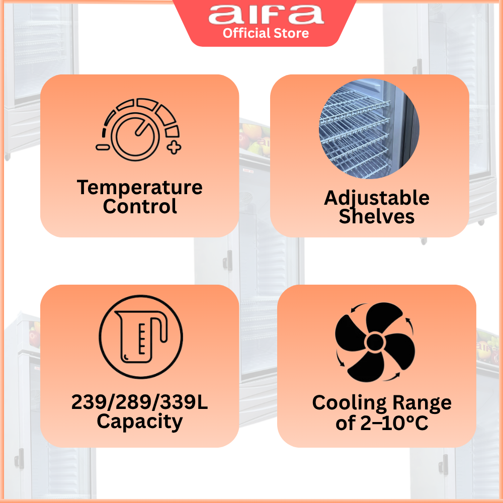 Aifa Glass Door Standing Chiller, Adjustable shelves, Lock, 239L capacity - XC-A251