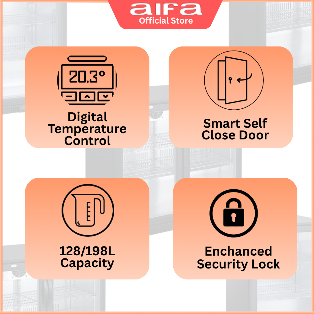 Aifa Glass Door Chiller, 128L Capacity, Convenient Self-Close Mechanism - BB-131H