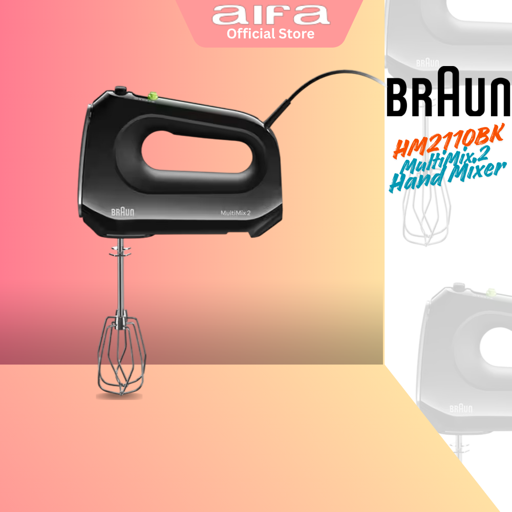 Braun MultiMix 2 HM2110BK - Hand Mixer with 2 Attachments, 500W, Black