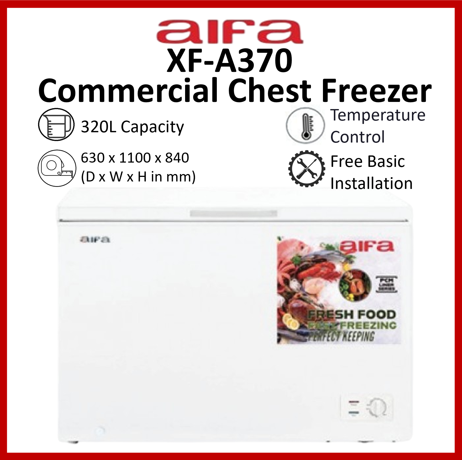 Aifa Chest Freezer, Top Opening Door, 320L Capacity, CFC free - XF-A370