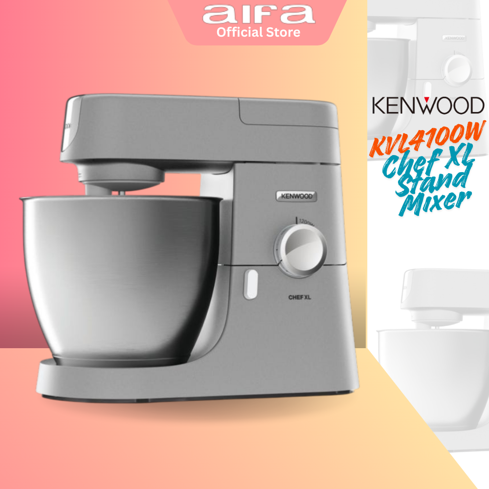 Kenwood Chef XL Stand Mixer KVL4100W, Stainless Steel Bowl, 1200W Motor, Whisk and Dough Hook Attachments