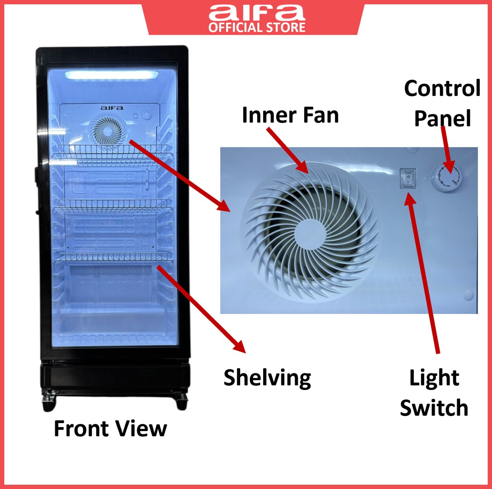 AIFA Standing Chiller, Adjustable Shelving, 286L Capacity, Lightings, Glass Door - LSC-300X