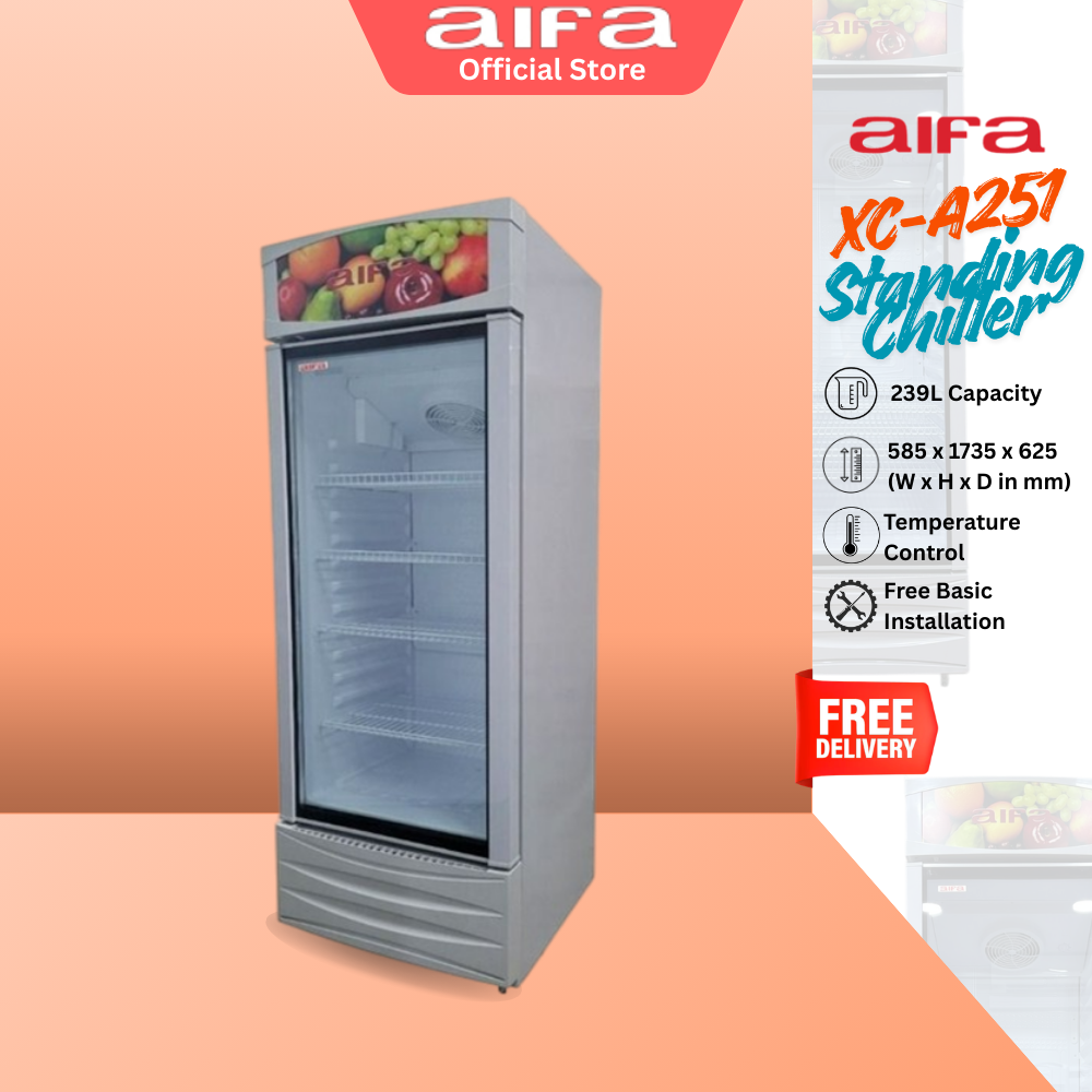 Aifa Glass Door Standing Chiller, Adjustable shelves, Lock, 239L capacity - XC-A251