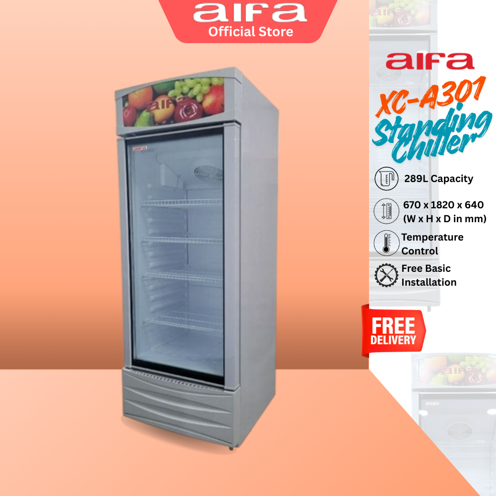 Aifa Glass Door Standing Chiller, Adjustable shelves, Lock, 289L capacity - XC-A301