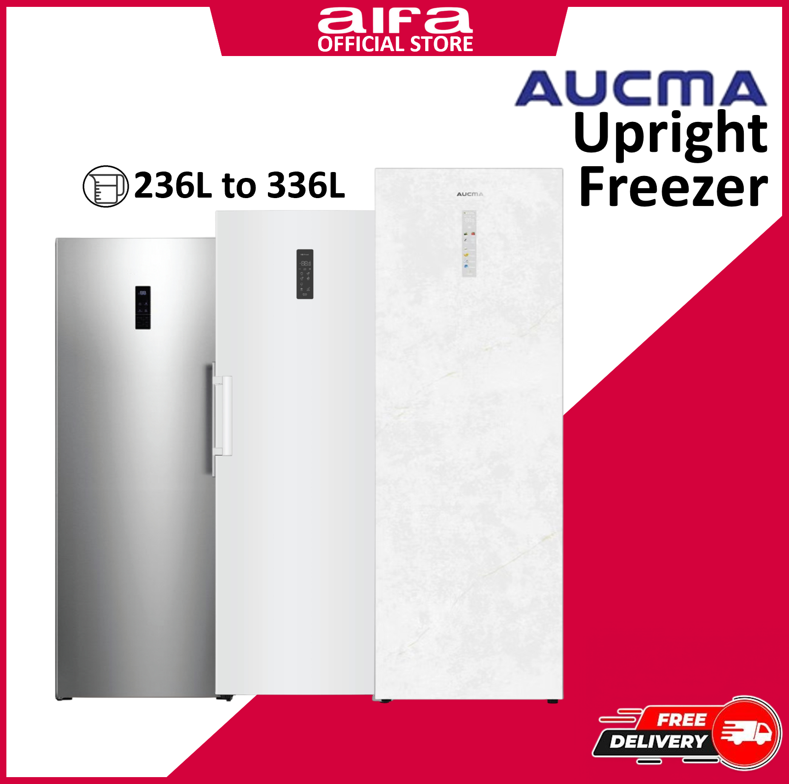 Aucma Upright Standing Freezer, Spacious drawers, 230L Capacity - BD-236W