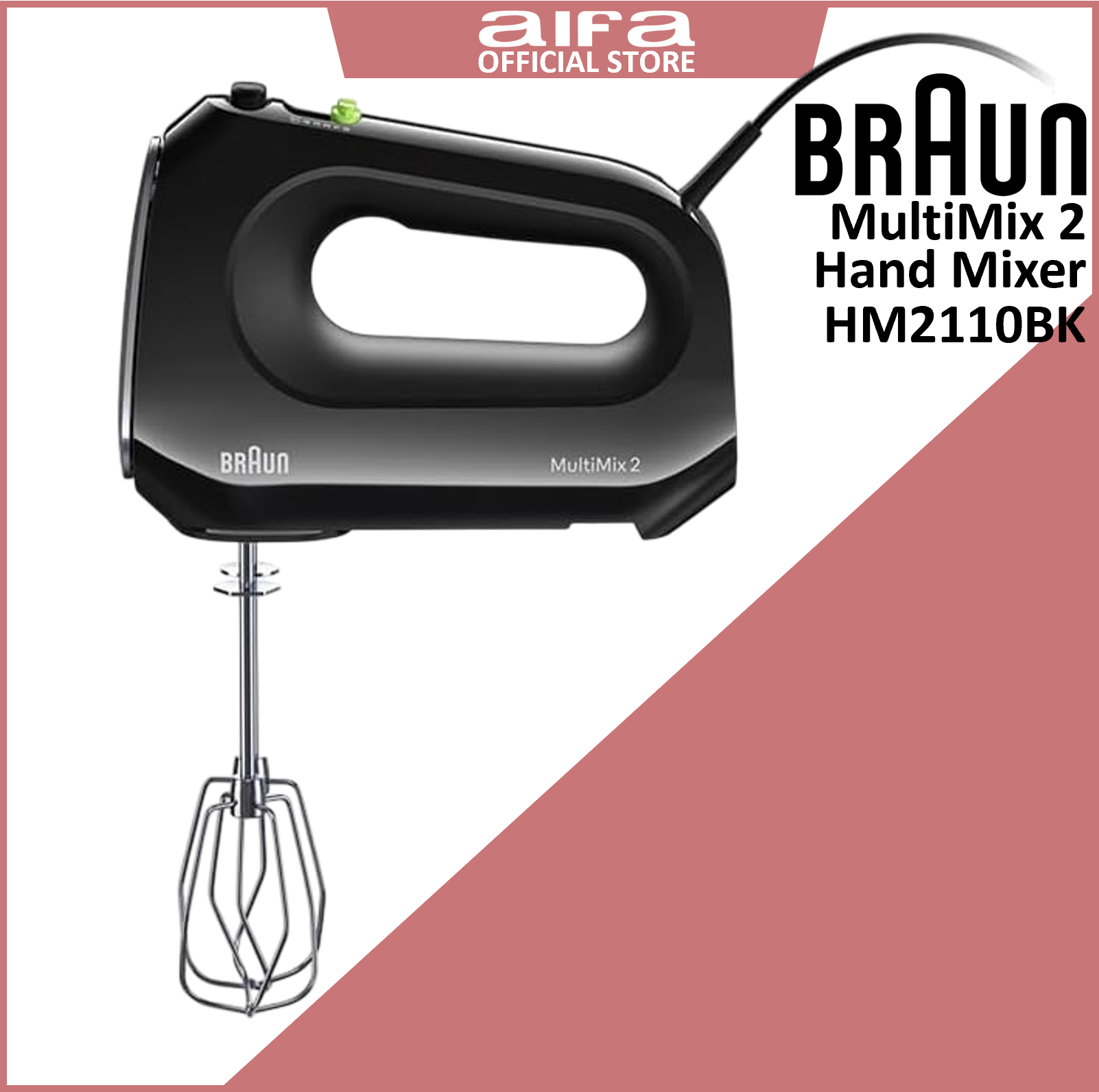 Braun MultiMix 2 HM2110BK - Hand Mixer with 2 Attachments, 500W, Black