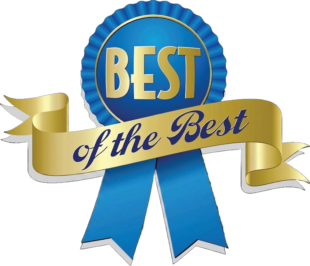 Blue and gold “Best of the Best award” award ribbon emblem