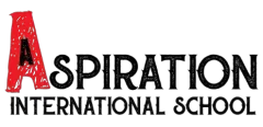 The logo for Aspiration International School features a large, hand-drawn red