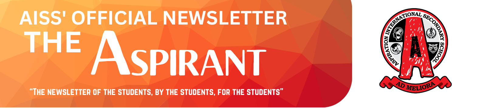 Logo for The Aspirant, the official newsletter of AISS, featuring the newsletter name in white on an orange gradient.
