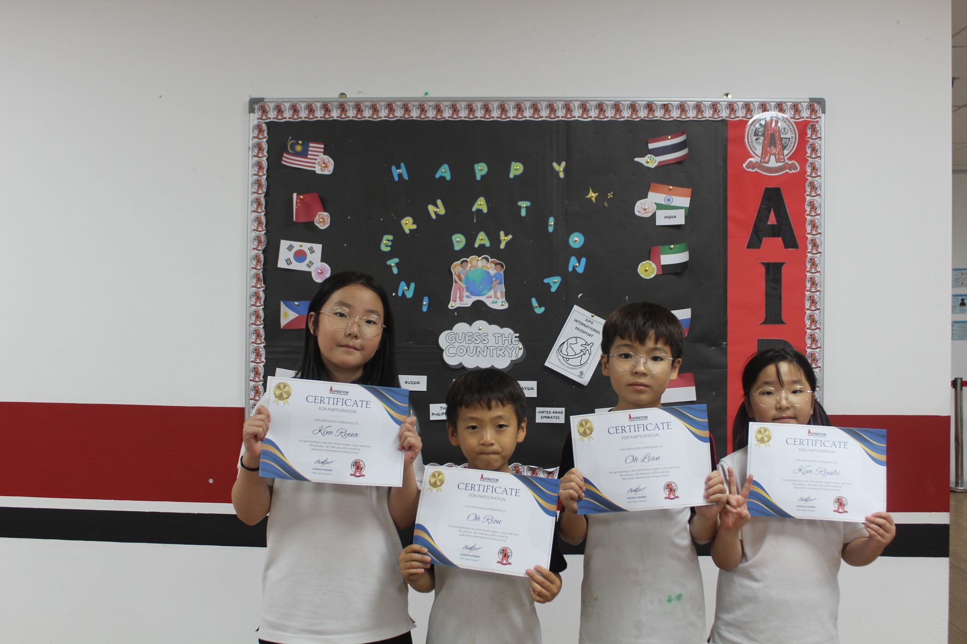 Students proudly receive certificates of participation after taking part in an engaging cultural and educational activity, International Day.