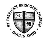 The logo of St. Patrick’s Episcopal Church in Dublin, Ohio, featuring a shield with a cross, crosses, and a shamrock.