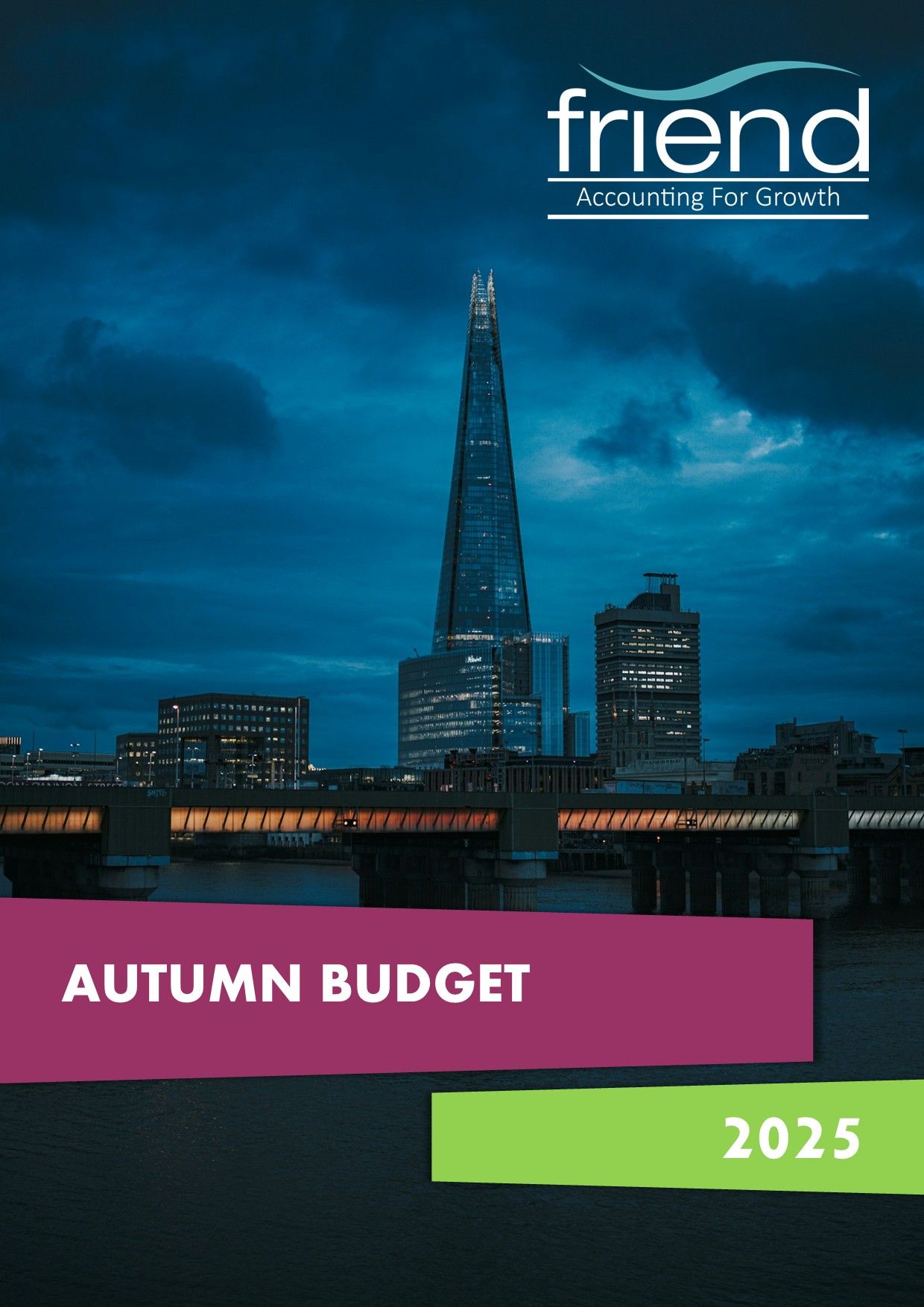 Autumn Budget 2025 document cover, featuring the Shard skyscraper in London at dusk, and the 