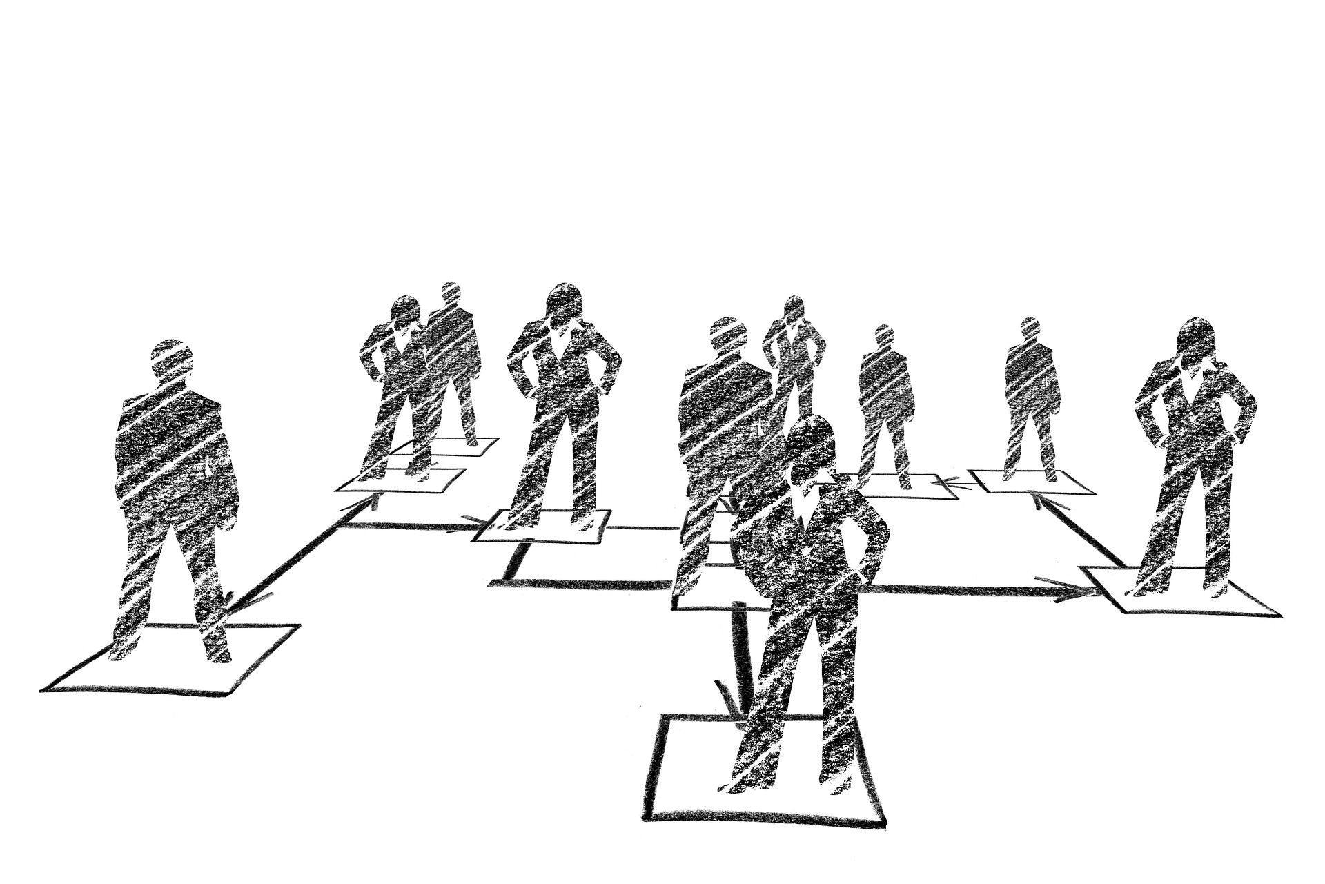 Sketch of several men and women standing in a power stance