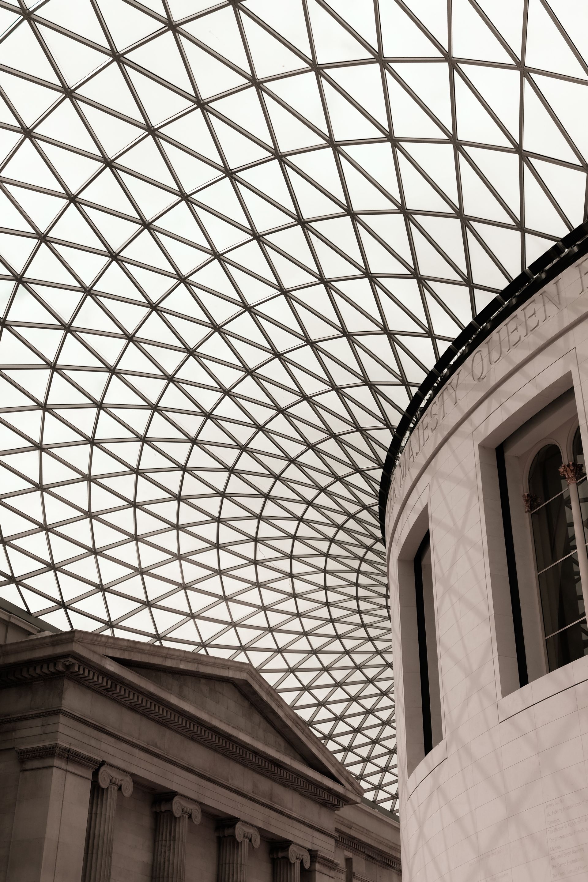 Looking up at the ceiling of the British Museum