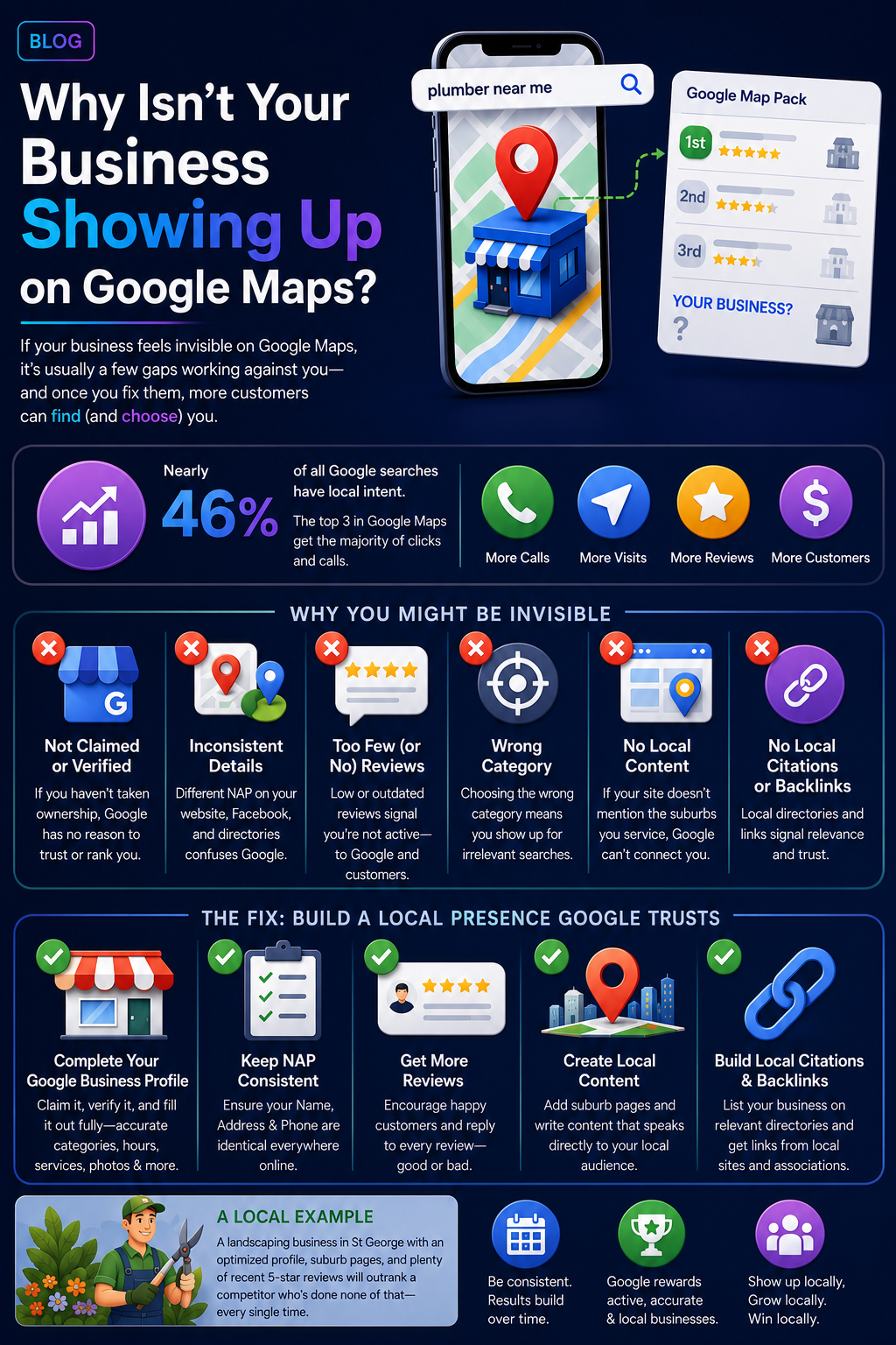 Website infographic comparing investment and social media ROI with charts, icons, and blue-pink visuals
