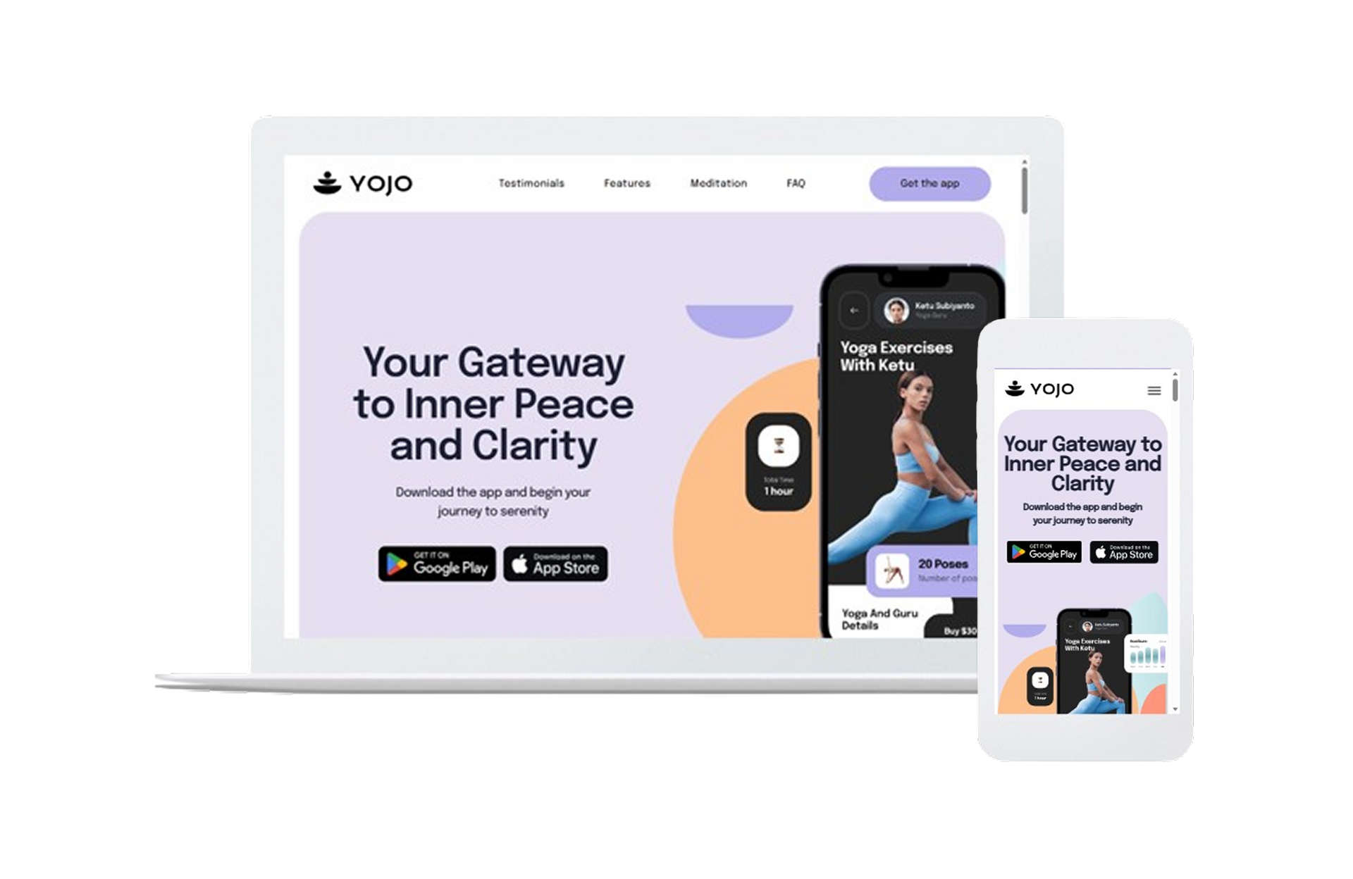 Website mockup on laptop and phone with the headline “Your Gateway to Inner Peace and Clarity”