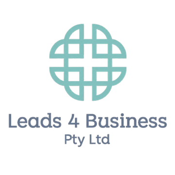 Leads 4 Business logo with teal globe icon and gray text on white background
