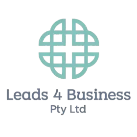 Teal globe logo above “Leads 4 Business Pty Ltd” text on a white background